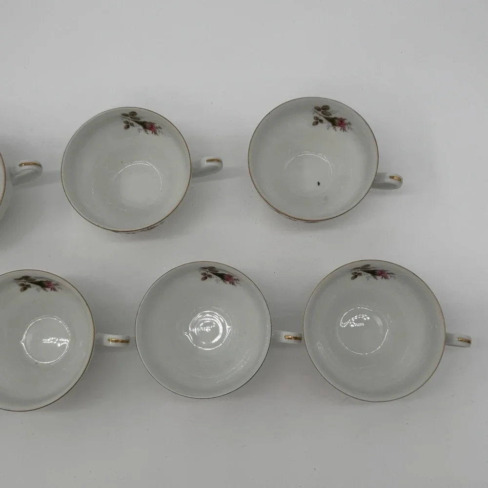 Vintage Royal Rose Fine China Japan Teacups Lot‎ Of 7 Pink Floral Gold Trim